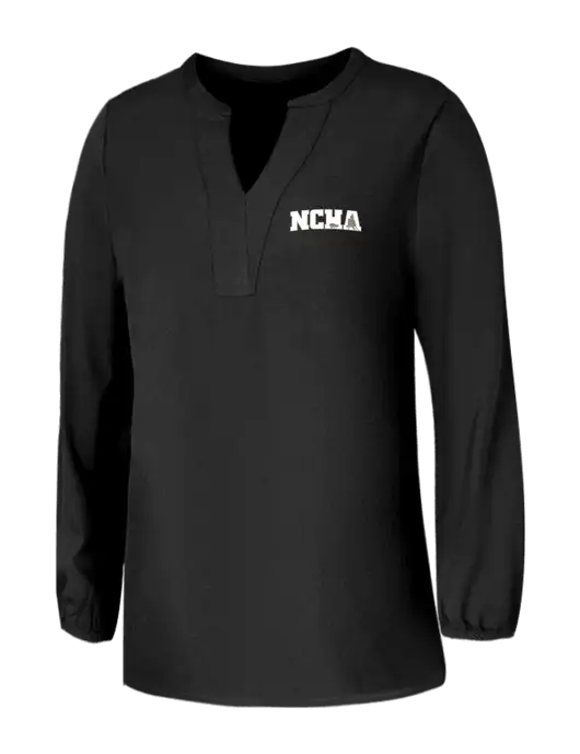Mercer+Mettle Womens Deep Black Stretch Crepe 3/4 Sleeve Blouse w/NCHA Logo