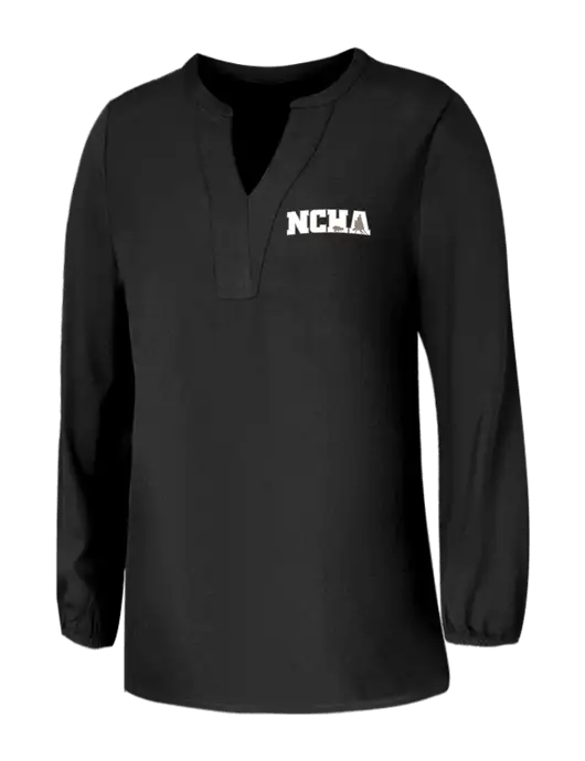 Mercer+Mettle Womens Deep Black Stretch Crepe 3/4 Sleeve Blouse w/NCHA Logo