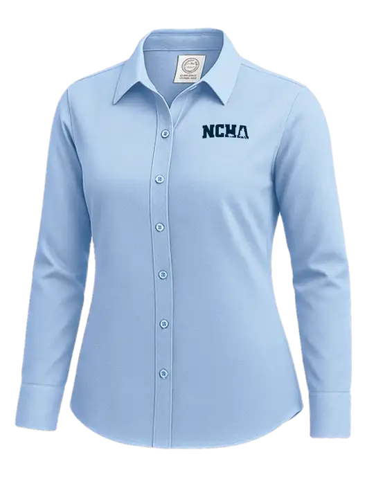 Brooks Brothers Womens Light Blue Wrinkle-Free Stretch Nailhead Shirt w/NCHA Logo