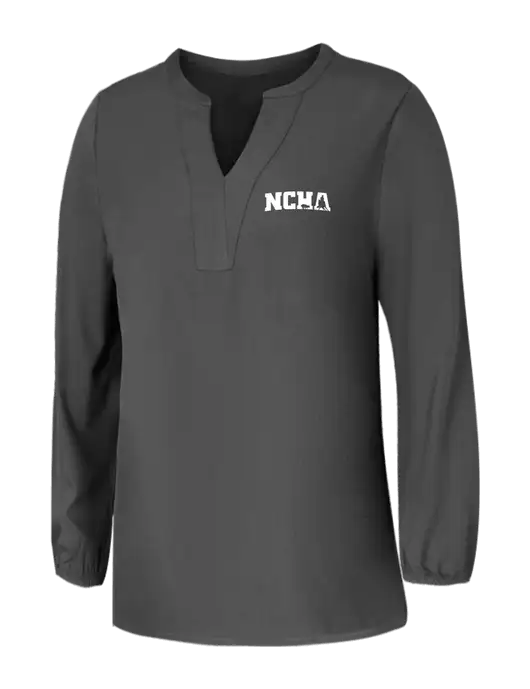 Mercer+Mettle Womens Dark Grey Stretch Crepe 3/4 Sleeve Blouse w/NCHA Logo