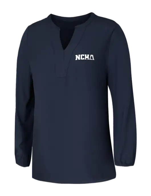 Mercer+Mettle Womens Navy Stretch Crepe 3/4 Sleeve Blouse w/NCHA Logo