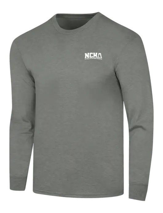 Simply Soft Long Sleeve Heathered Charcoal 4.5 oz, Poly/Combed Ring Spun Cotton T-Shirt w/NCHA Logo