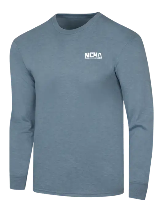 Simply Soft Long Sleeve Slate Blue Heather 4.5 oz, Poly/Combed Ring Spun Cotton T-Shirt w/NCHA Logo