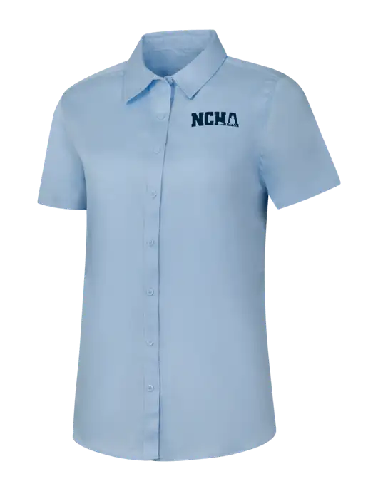 Womens Light Blue Short Sleeve Superpro React Twill Shirt w/NCHA Logo