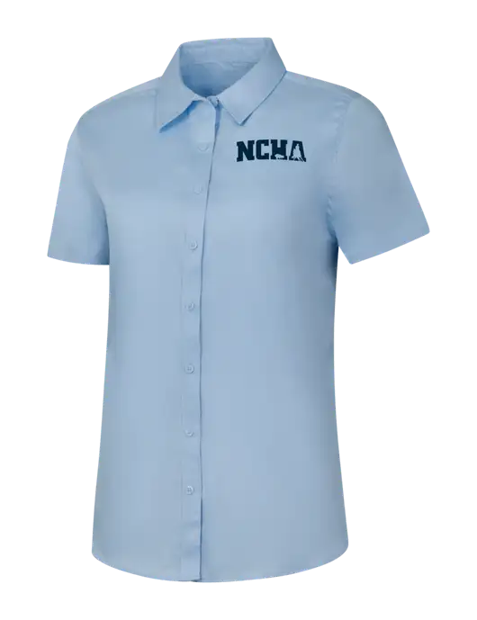 Womens Light Blue Short Sleeve Superpro React Twill Shirt w/NCHA Logo