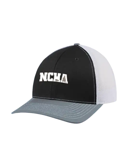 Richardson Adjustable Snapback Original 112 Trucker Cap Black/Light Heather Grey/White Mesh w/NCHA Logo