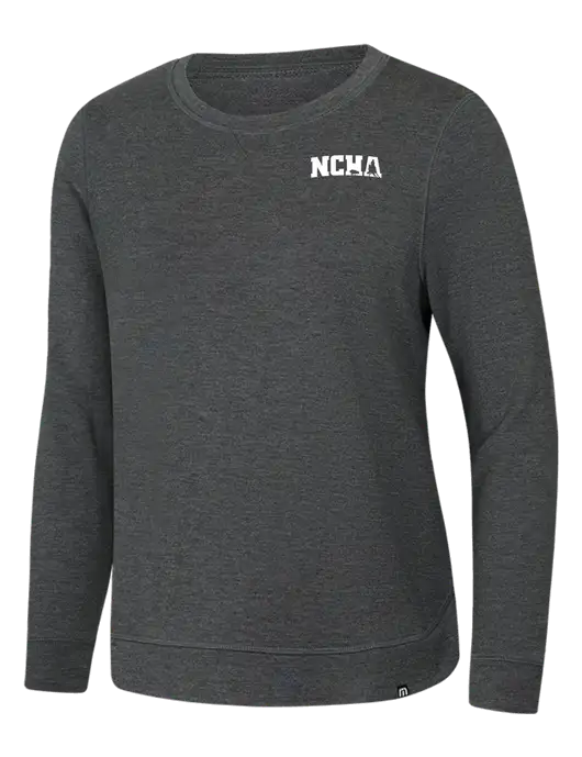 TravisMathew Womens Dark Grey Heather Lightweight Long Weekend Crew w/NCHA Logo