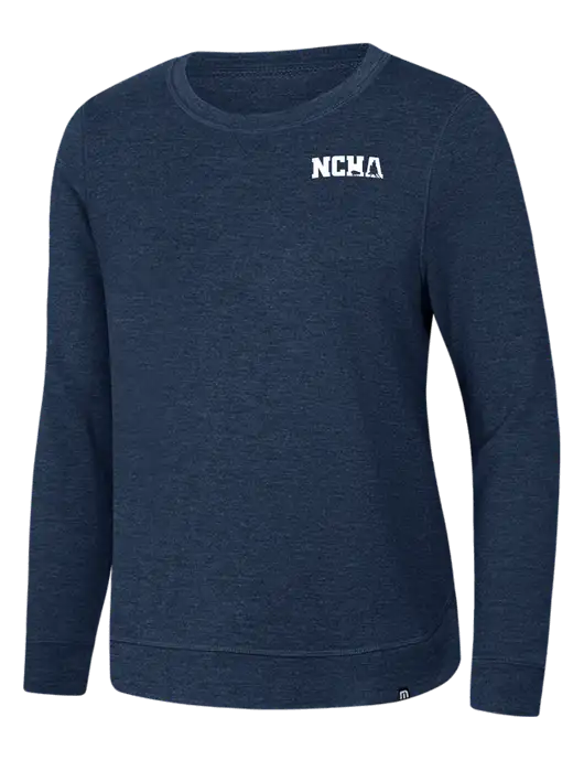 TravisMathew Womens Dark Slate Blue Heather Lightweight Long Weekend Crew w/NCHA Logo