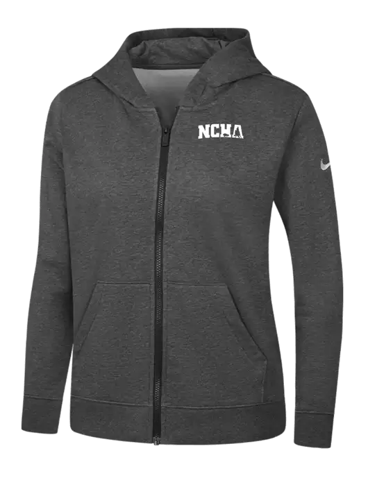 Nike Womens Club Fleece Sleeve Swoosh Full-Zip Charcoal Heather Hoodie w/NCHA Logo