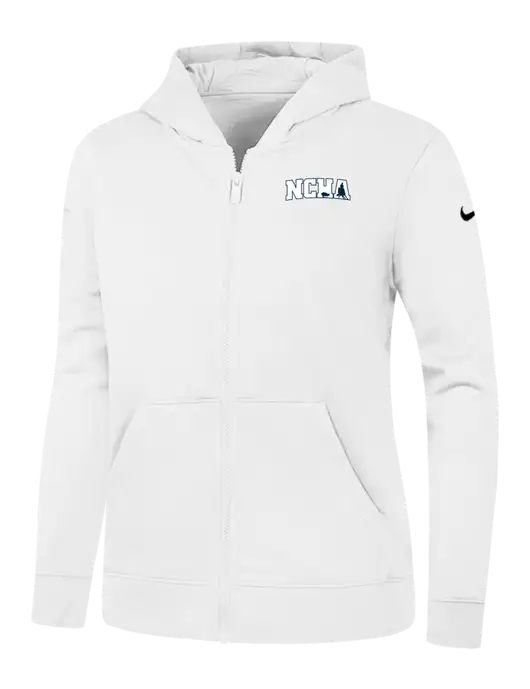 Nike Womens Club Fleece Sleeve Swoosh Full-Zip White Hoodie w/NCHA Logo