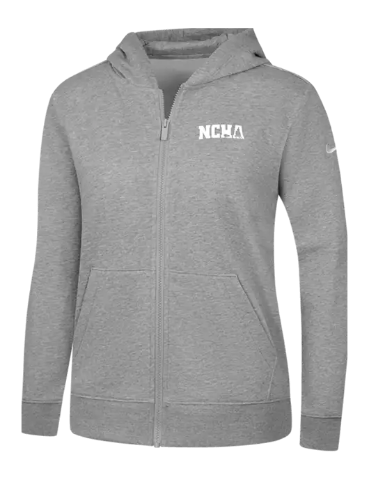 Nike Womens Club Fleece Sleeve Swoosh Full-Zip Dark Grey Heather Hoodie w/NCHA Logo