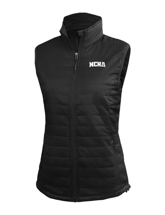 Womens Packable Black Puffy Vest w/NCHA Logo