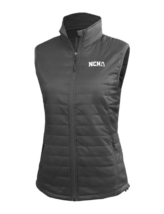 Womens Packable Dark Grey Puffy Vest w/NCHA Logo