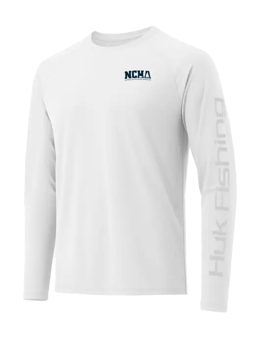 HUK White LoPro Pursuit Long Sleeve T-Shirt w/NCHA Logo