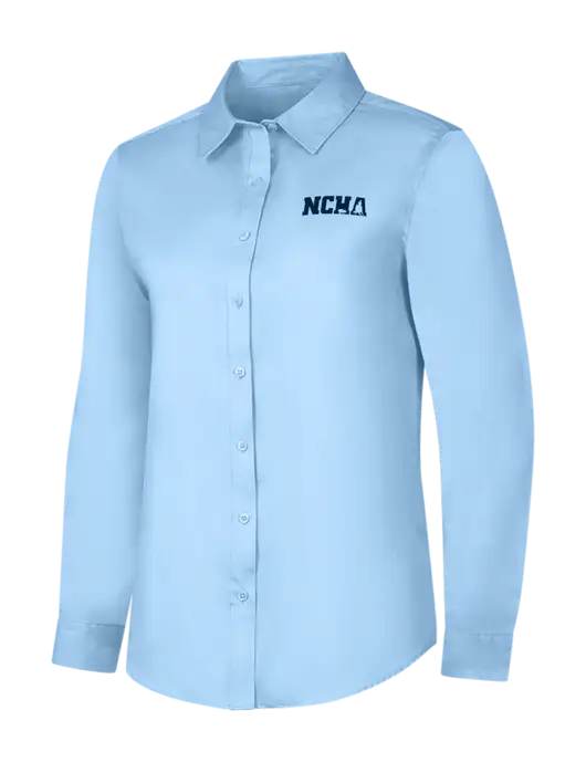 Womens Light Blue Long Sleeve Superpro React Twill Shirt w/NCHA Logo