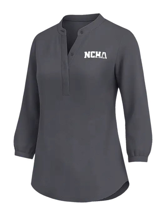 Womens Three Quarter-Sleeve Textured Dark Grey Crepe Tunic w/NCHA Logo
