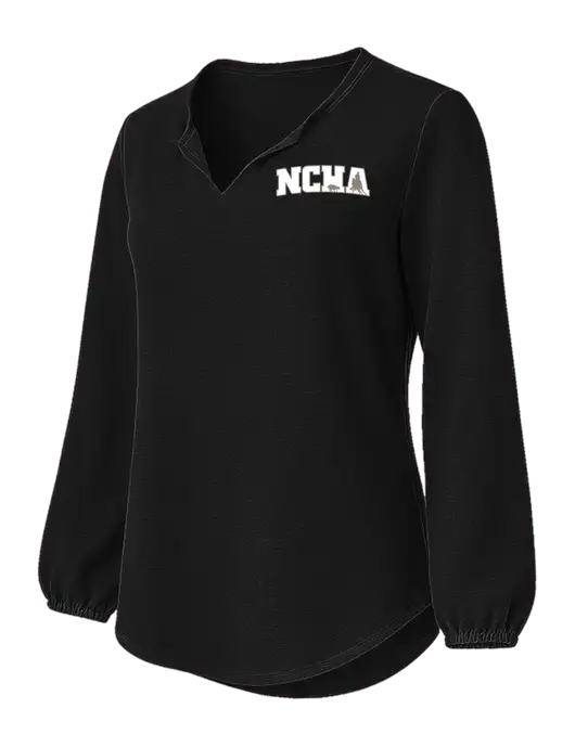 Womens Textured Black Crepe Blouse w/NCHA Logo