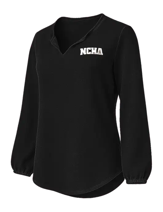 Womens Textured Black Crepe Blouse w/NCHA Logo