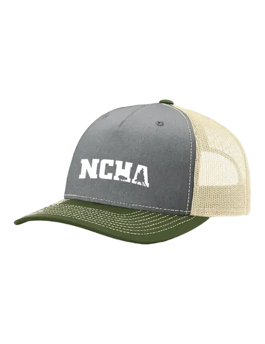 Richardson Five-Panel Trucker Olive/ Light Grey Heather w/Tan Mesh Cap  w/NCHA Logo