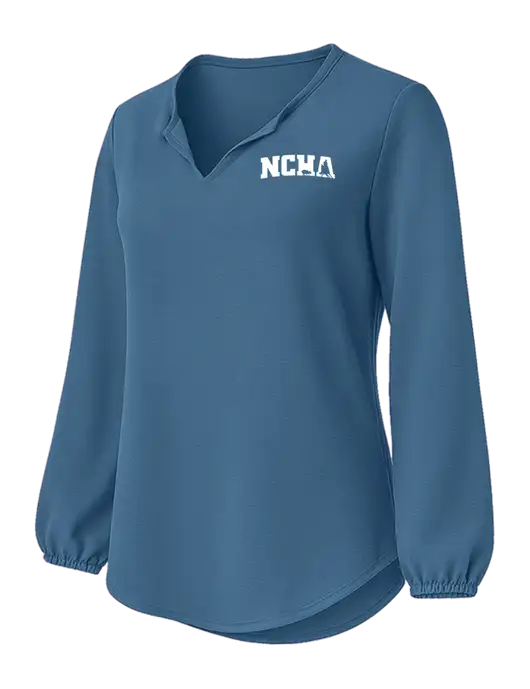Womens Textured Light Navy Crepe Blouse w/NCHA Logo