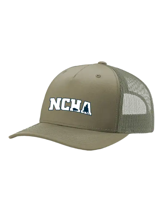 Richardson Five-Panel Trucker Olive Khaki/Light Olive Mesh Cap  w/NCHA Logo