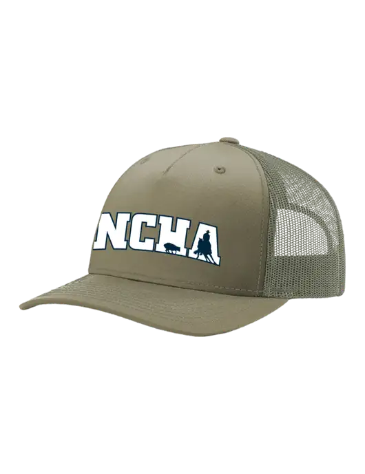 Richardson Five-Panel Trucker Olive Khaki/Light Olive Mesh Cap  w/NCHA Logo