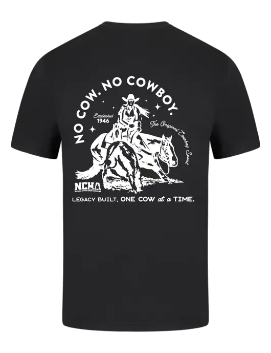 Comfort Colors 6.1 oz Black Heavyweight Ring Spun T-Shirt w/No Cow No Cowboy Logo, NCHA Logo