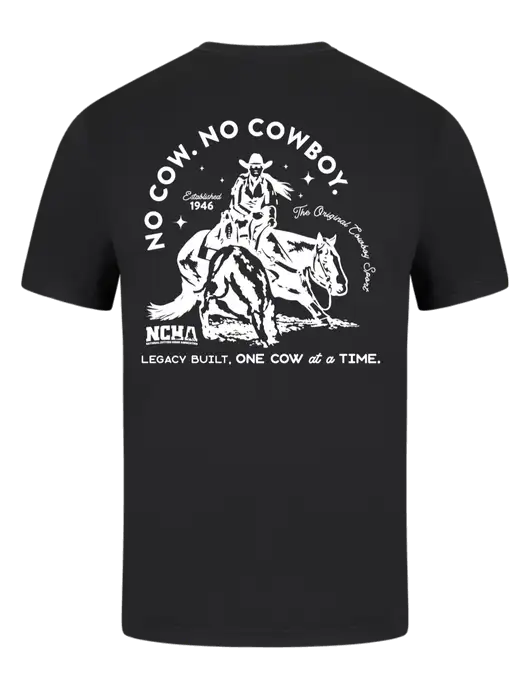 Comfort Colors 6.1 oz Black Heavyweight Ring Spun T-Shirt w/No Cow No Cowboy Logo, NCHA Logo