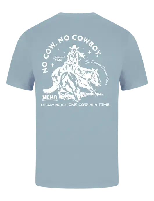 Comfort Colors 6.1 oz Light Blue Heavyweight Ring Spun T-Shirt w/No Cow No Cowboy Logo, NCHA Logo