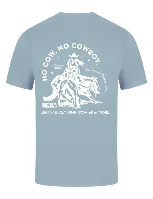 Comfort Colors 6.1 oz Light Blue Heavyweight Ring Spun T-Shirt w/No Cow No Cowboy Logo, NCHA Logo