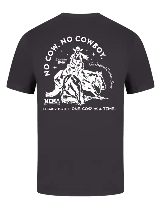 Comfort Colors 6.1 oz Dark Grey Heavyweight Ring Spun T-Shirt w/No Cow No Cowboy Logo, NCHA Logo