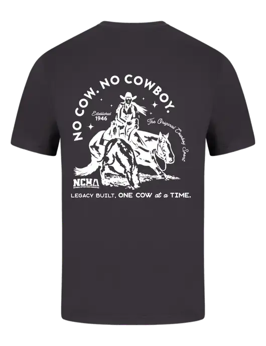 Comfort Colors 6.1 oz Dark Grey Heavyweight Ring Spun T-Shirt w/No Cow No Cowboy Logo, NCHA Logo