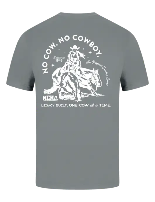 Comfort Colors 6.1 oz Medium Grey Heavyweight Ring Spun T-Shirt w/No Cow No Cowboy Logo, NCHA Logo