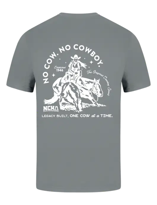 Comfort Colors 6.1 oz Medium Grey Heavyweight Ring Spun T-Shirt w/No Cow No Cowboy Logo, NCHA Logo