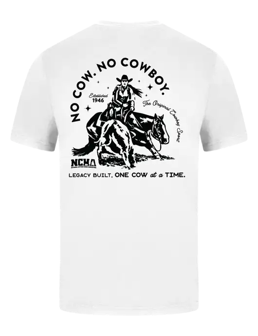 Comfort Colors 6.1 oz White Heavyweight Ring Spun T-Shirt w/No Cow No Cowboy Logo, NCHA Logo