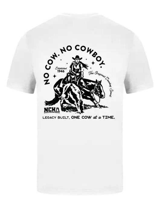 Comfort Colors 6.1 oz White Heavyweight Ring Spun T-Shirt w/No Cow No Cowboy Logo, NCHA Logo