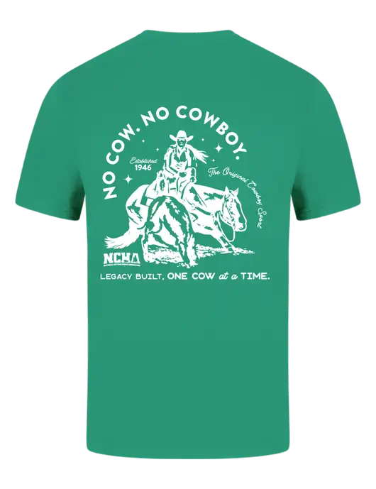Comfort Colors 6.1 oz Kelly Green Heavyweight Ring Spun T-Shirt w/No Cow No Cowboy Logo, NCHA Logo