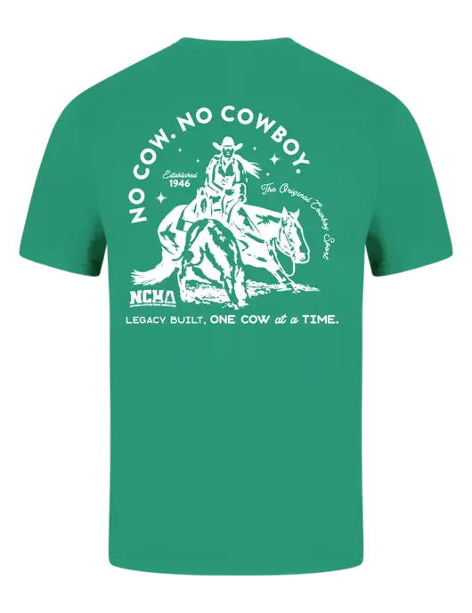 Comfort Colors 6.1 oz Kelly Green Heavyweight Ring Spun T-Shirt w/No Cow No Cowboy Logo, NCHA Logo
