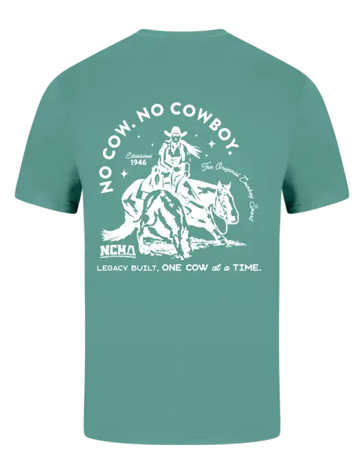 Comfort Colors 6.1 oz Light Teal Heavyweight Ring Spun T-Shirt w/No Cow No Cowboy Logo, NCHA Logo