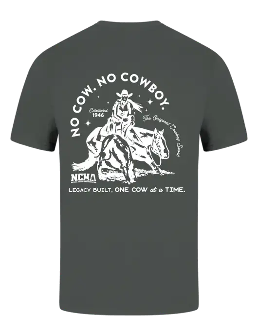 Comfort Colors 6.1 oz Dark Grey Heather Heavyweight Ring Spun T-Shirt w/No Cow No Cowboy Logo, NCHA Logo