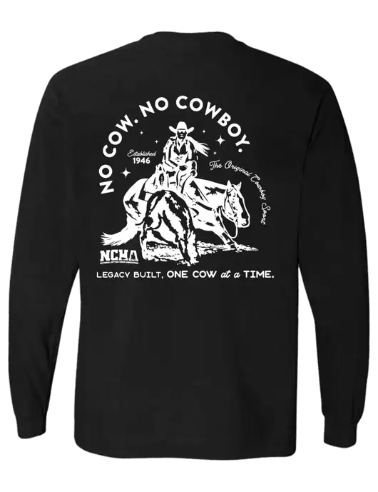 Comfort Colors Garment-Dyed Black Heavyweight Long Sleeve T-Shirt w/No Cow No Cowboy Logo, NCHA Logo