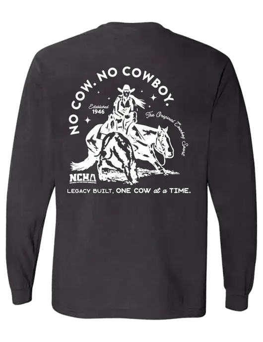 Comfort Colors Garment-Dyed Dark Grey Heavyweight Long Sleeve T-Shirt w/No Cow No Cowboy Logo, NCHA Logo