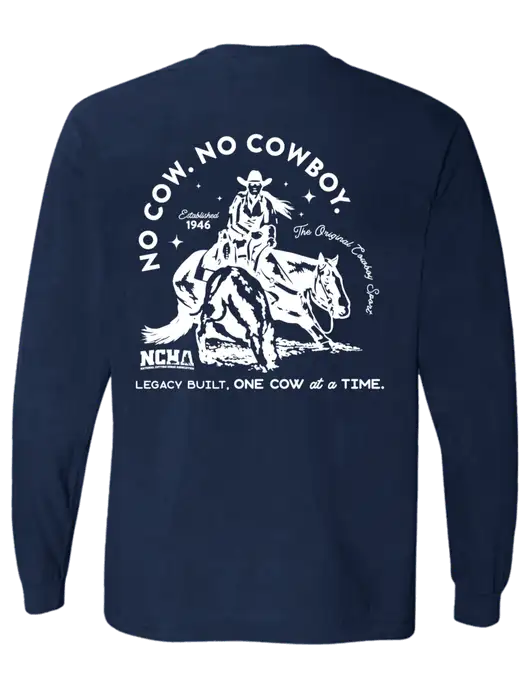 Comfort Colors Garment-Dyed Dark Navy Heavyweight Long Sleeve T-Shirt w/No Cow No Cowboy Logo, NCHA Logo