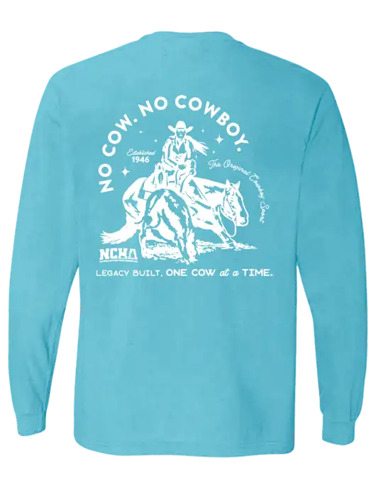 Comfort Colors Garment-Dyed Light Sapphire Heavyweight Long Sleeve T-Shirt w/No Cow No Cowboy Logo, NCHA Logo