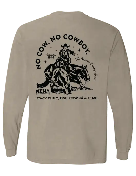 Comfort Colors Garment-Dyed Light Taupe Heavyweight Long Sleeve T-Shirt w/No Cow No Cowboy Logo, NCHA Logo