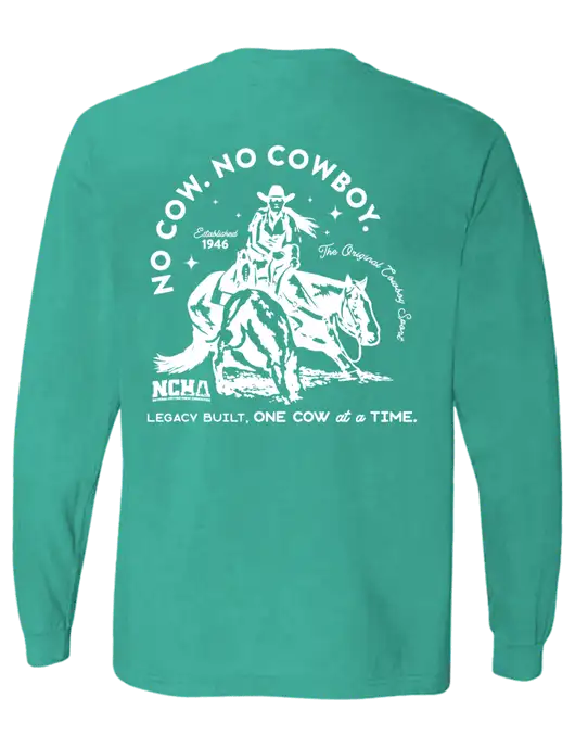 Comfort Colors Garment-Dyed Kelly Green Heavyweight Long Sleeve T-Shirt w/No Cow No Cowboy Logo, NCHA Logo