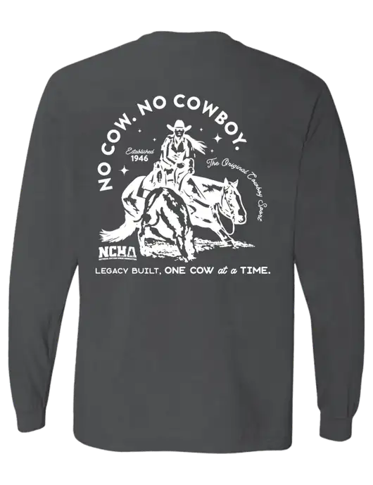Comfort Colors Garment-Dyed Dark Grey Heather Heavyweight Long Sleeve T-Shirt w/No Cow No Cowboy Logo, NCHA Logo