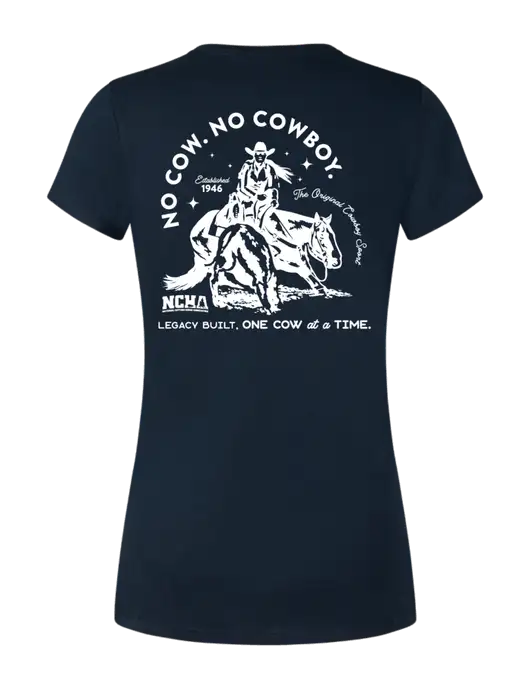 Womens Simply Soft Navy 4.5oz Poly/Combed Ring Spun Cotton T-Shirt w/No Cow No Cowboy Logo, NCHA Logo