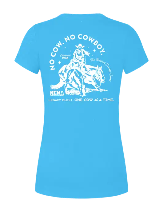 Womens Simply Soft Turquoise Frost 4.5oz  Poly/Combed Ring Spun Cotton T-Shirt w/No Cow No Cowboy Logo, NCHA Logo