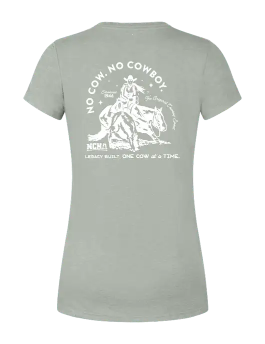 Womens Simply Soft Grey Frost 4.5oz  Poly/Combed Ring Spun Cotton T-Shirt w/No Cow No Cowboy Logo, NCHA Logo
